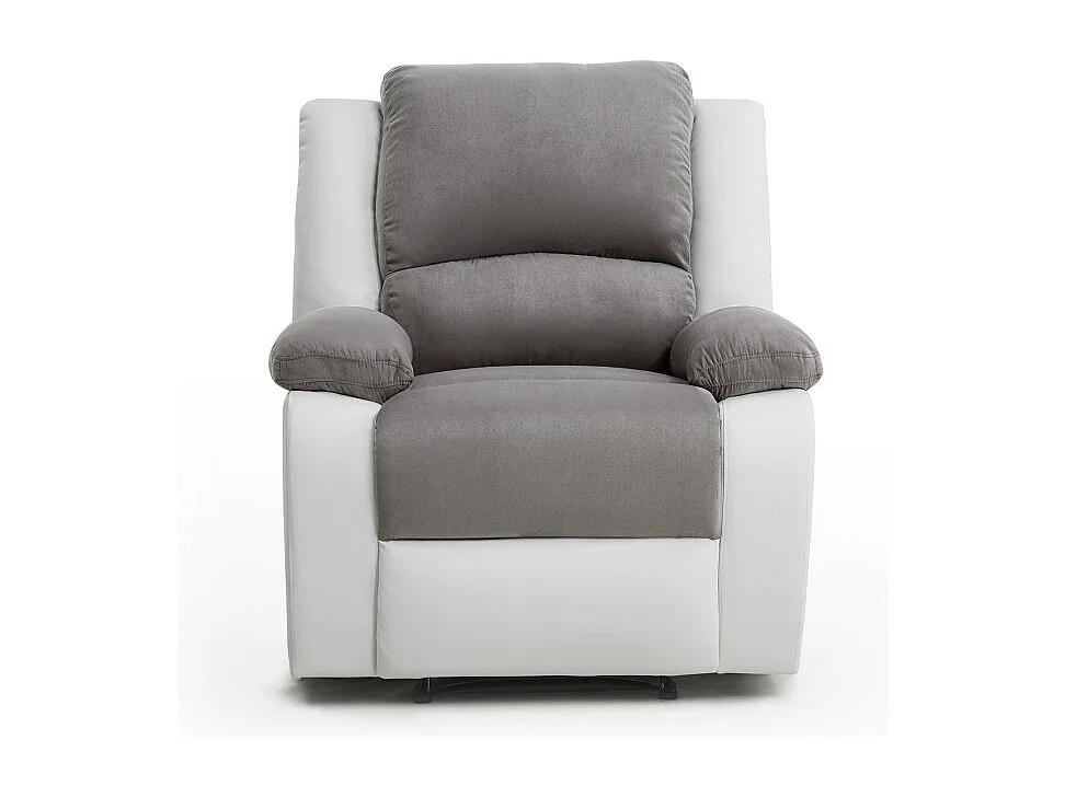 Fauteuil Relaxation 1 place Microfibre et Simili Léo - Blanc et Gris - L88 x 93 x 96cm - Loungitude