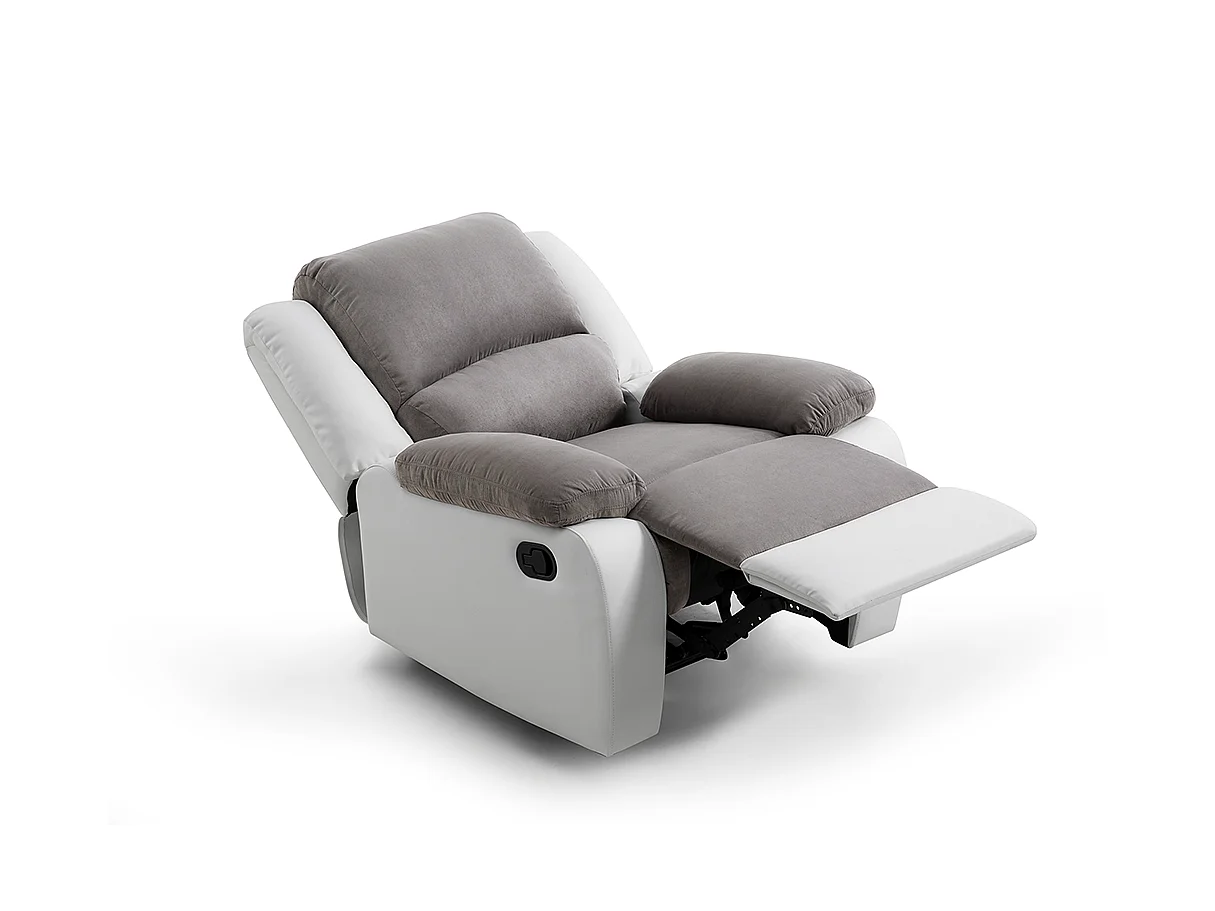 Fauteuil Relaxation 1 place Microfibre et Simili Léo - Blanc et Gris - L88 x 93 x 96cm - Loungitude