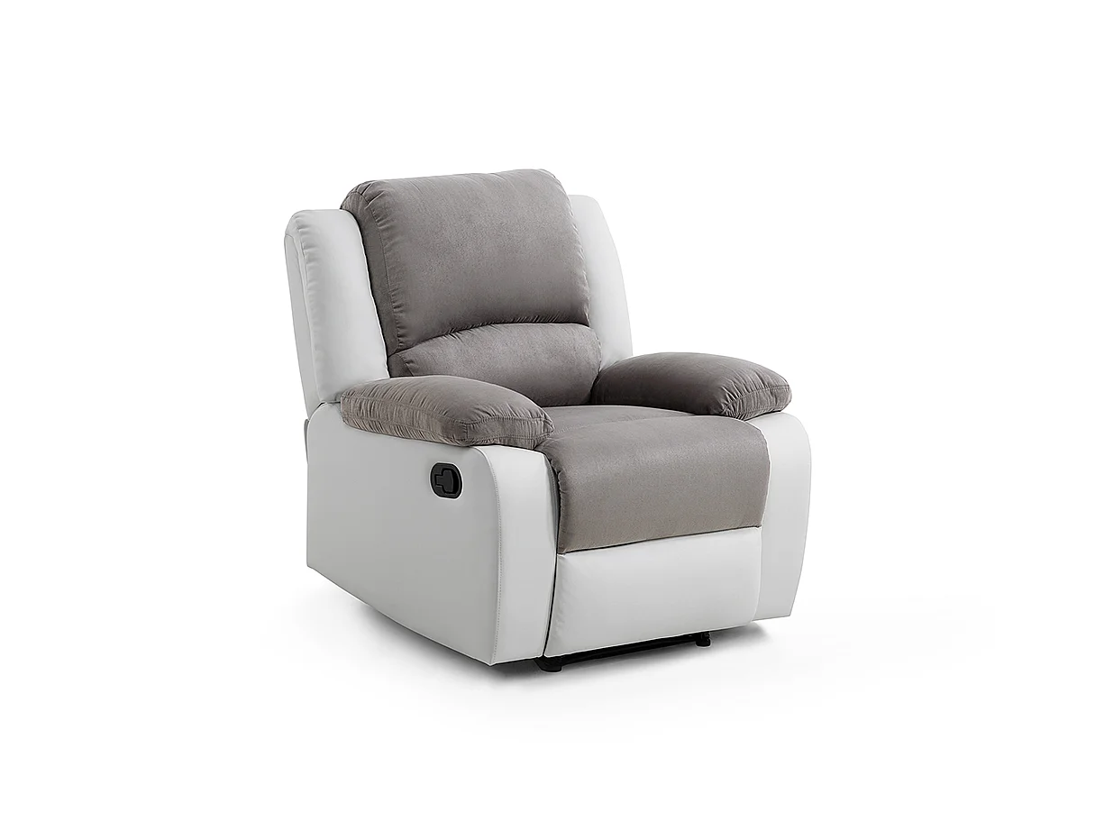Fauteuil Relaxation 1 place Microfibre et Simili Léo - Blanc et Gris - L88 x 93 x 96cm - Loungitude