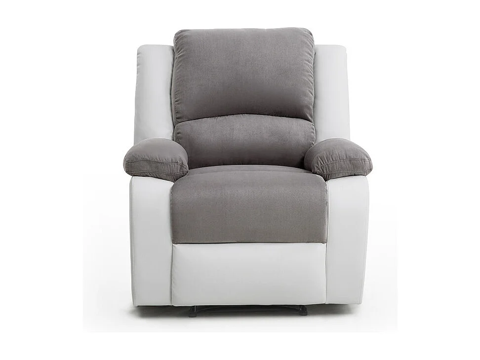 Fauteuil Relaxation 1 place Microfibre et Simili Léo - Blanc et Gris - L88 x 93 x 96cm - Loungitude