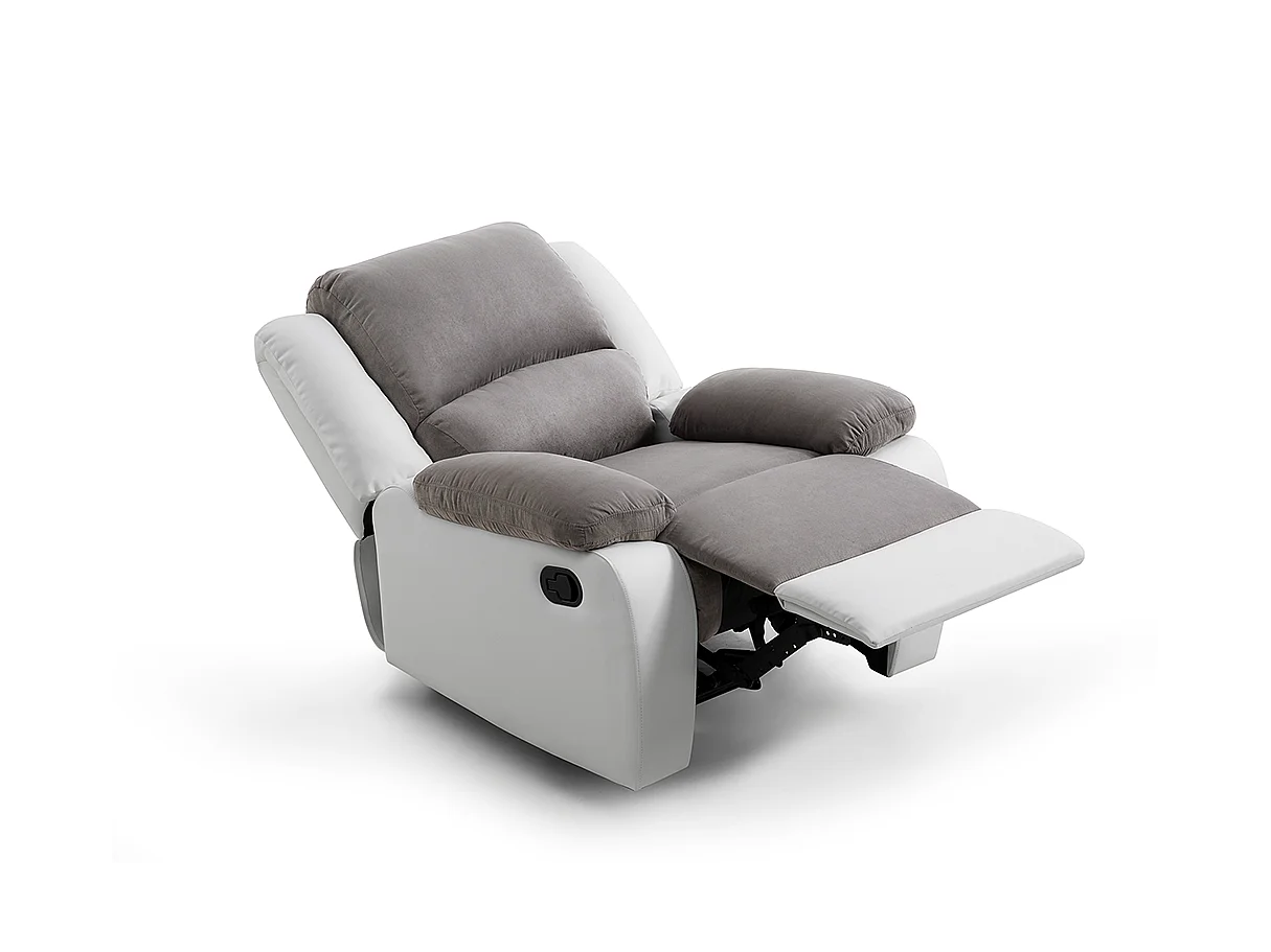 Fauteuil Relaxation 1 place Microfibre et Simili Léo - Blanc et Gris - L88 x 93 x 96cm - Loungitude