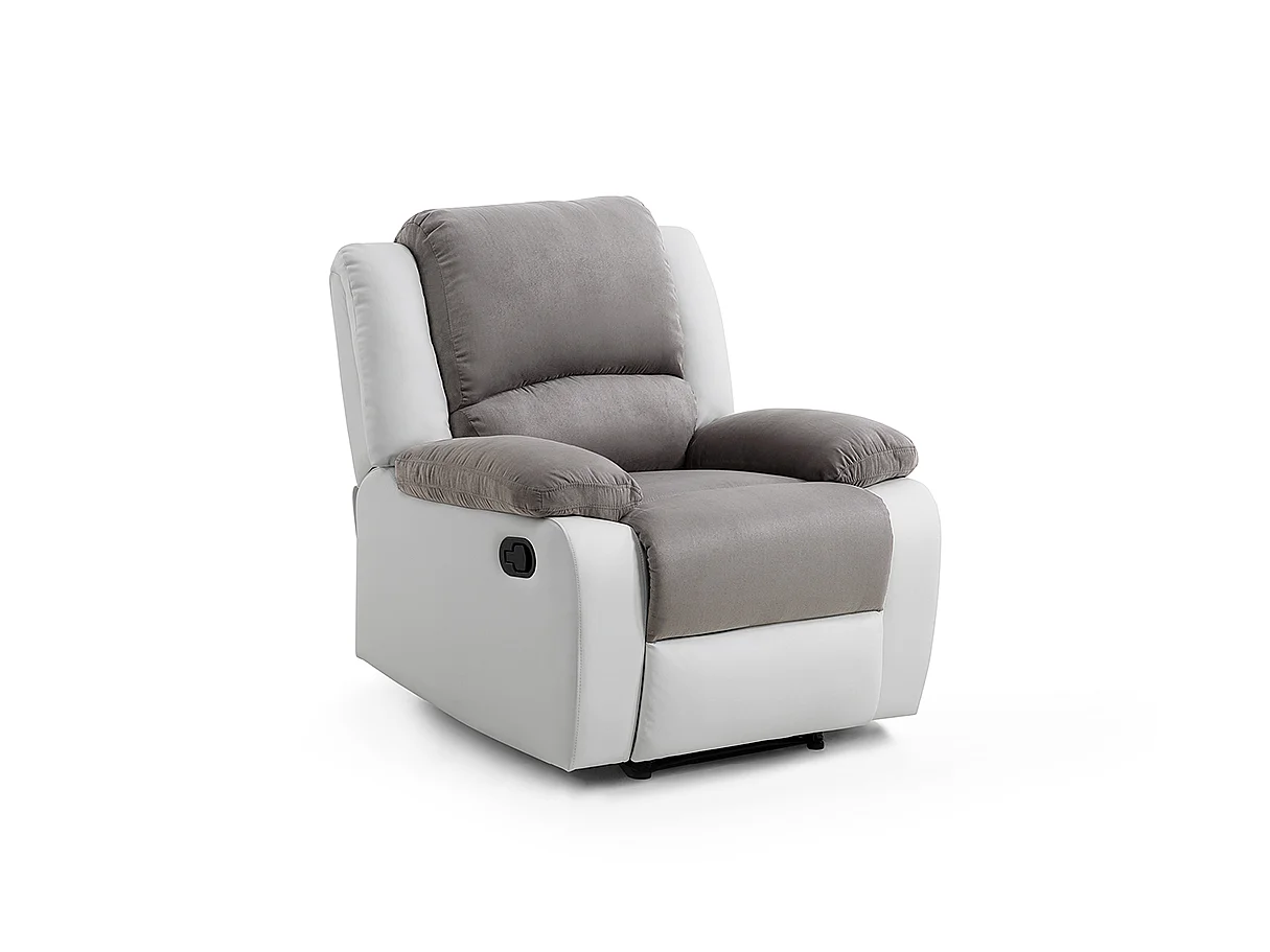 Fauteuil Relaxation 1 place Microfibre et Simili Léo - Blanc et Gris - L88 x 93 x 96cm - Loungitude