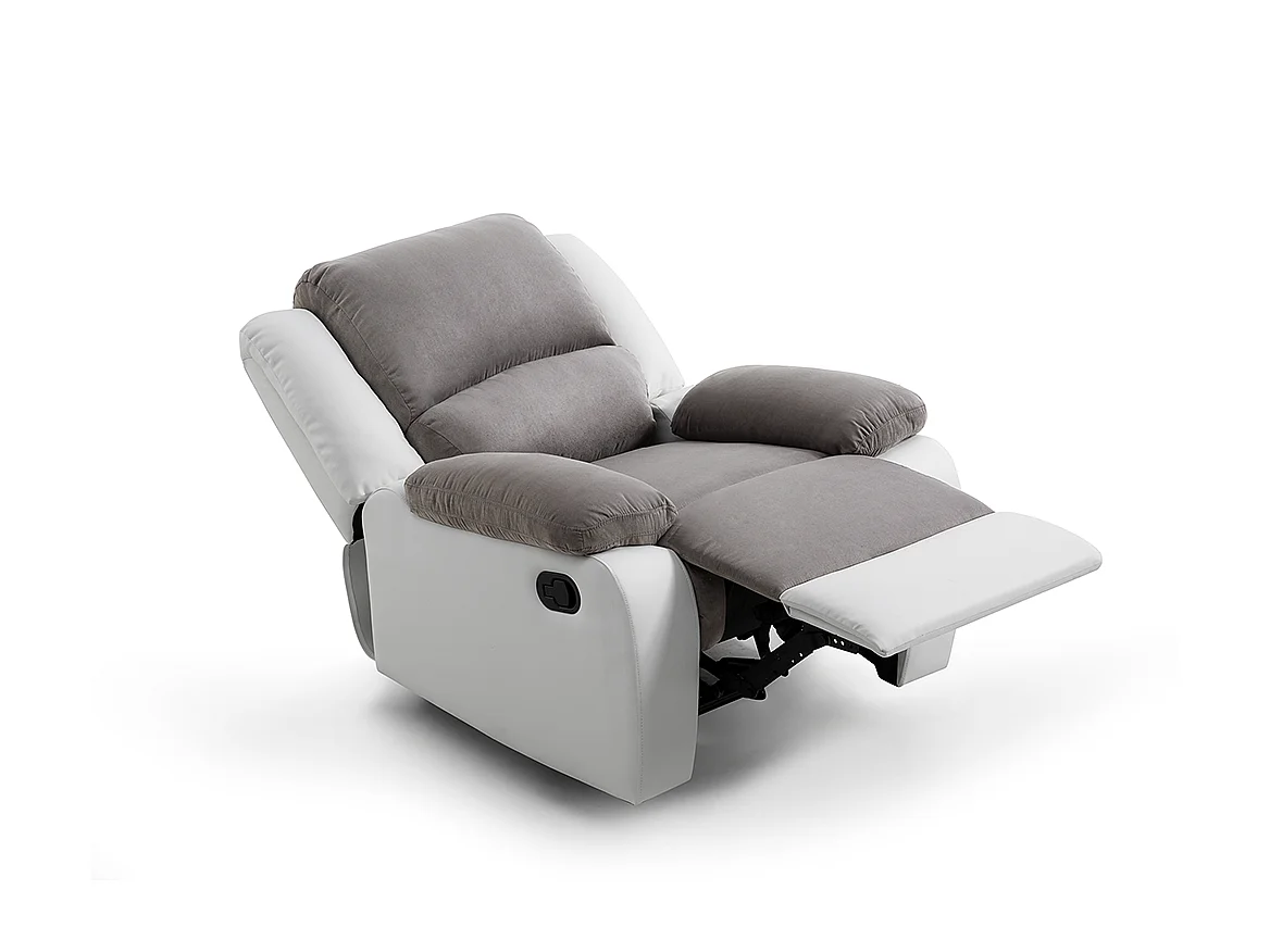Fauteuil Relaxation 1 place Microfibre et Simili Léo - Blanc et Gris - L88 x 93 x 96cm - Loungitude
