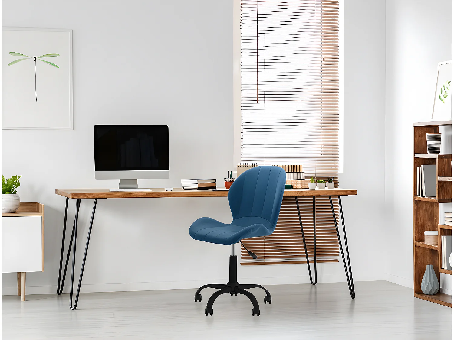 Fauteuil de bureau BILLY avec pieds noirs - Bleu pétrole