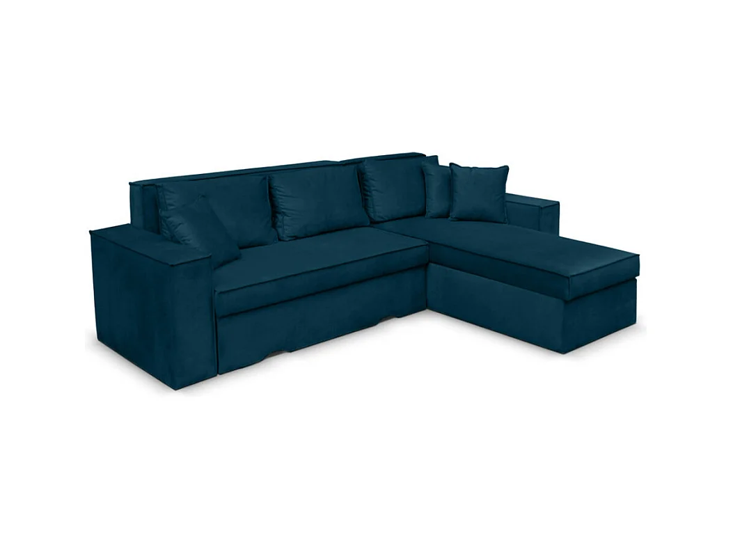 Canapé d'angle 4 places Caelia Réversible et Convertible avec coffre en velours - Bleu canard - L250 x P180 x H79cm - Loungitude