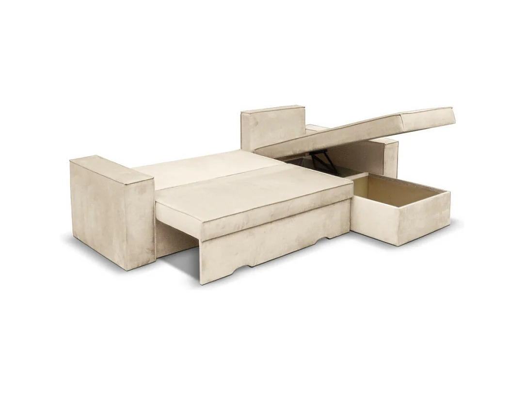 Canapé d'angle 4 places Caelia Réversible et Convertible avec coffre en velours - Beige - L250 x P180 x H79cm - Loungitude