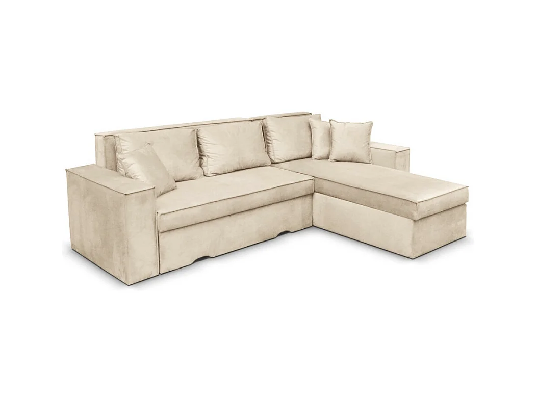 Canapé d'angle 4 places Caelia Réversible et Convertible avec coffre en velours - Beige - L250 x P180 x H79cm - Loungitude