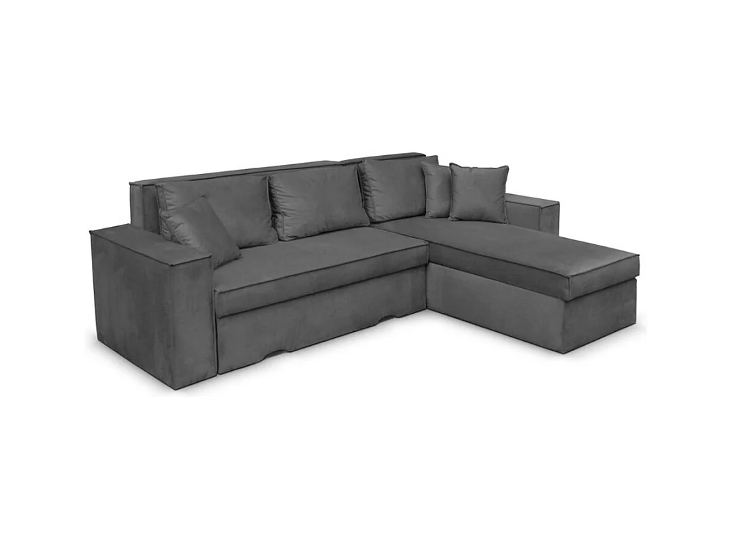 Canapé d'angle 4 places Caelia Réversible et Convertible avec coffre en velours - Gris - L250 x P180 x H79cm - Loungitude