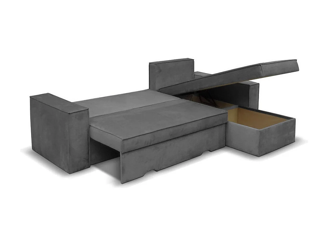 Canapé d'angle 4 places Caelia Réversible et convertible avec coffre en velours - Gris - L250 x P180 x H79cm - Loungitude