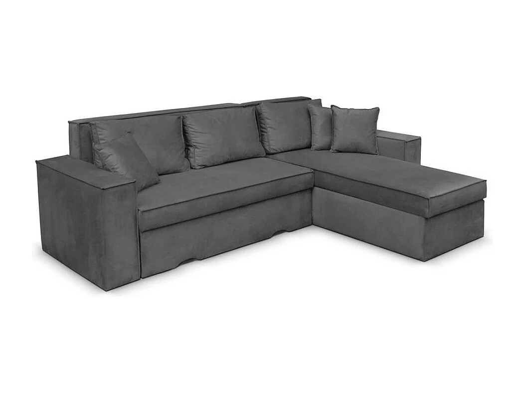 Canapé d'angle 4 places Caelia Réversible et convertible avec coffre en velours - Gris - L250 x P180 x H79cm - Loungitude