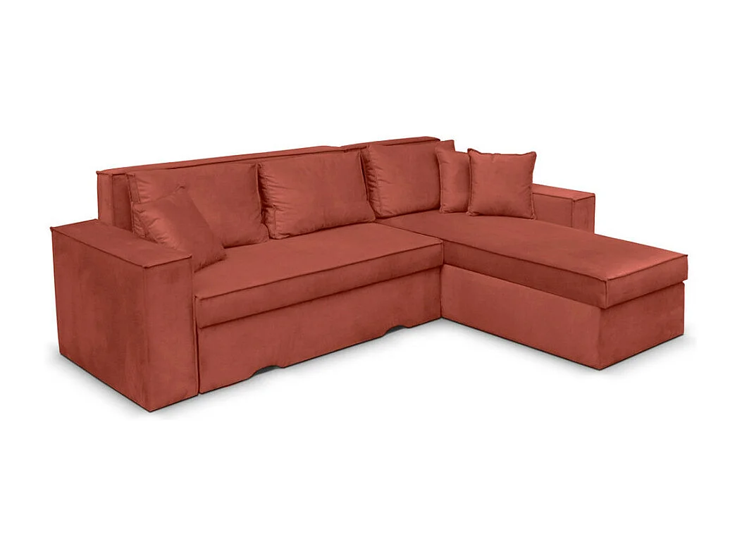 Canapé d'angle 4 places Caelia Réversible et Convertible avec coffre en velours - Rouge brique - L250 x P180 x H79cm - Loungitude