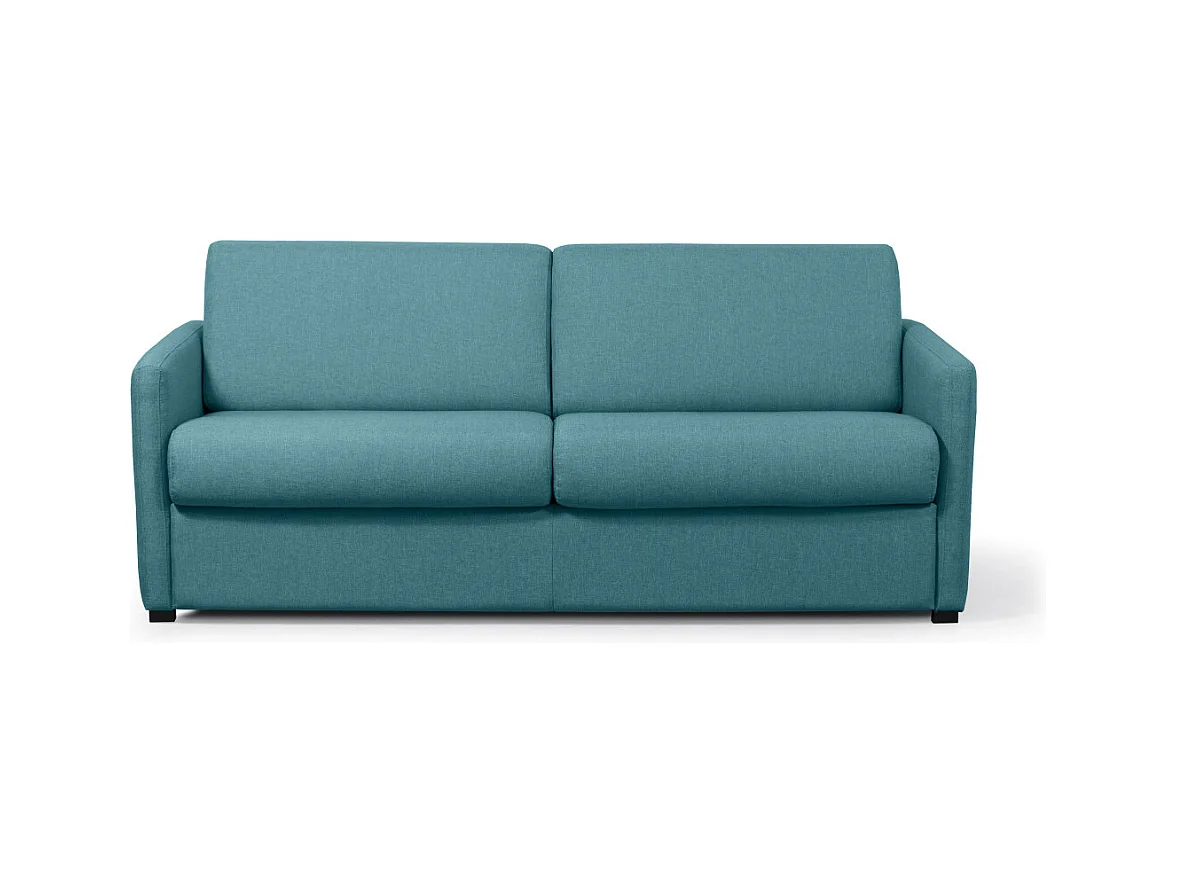 Canapé Convertible 3 places Agathe Couchage Quotidien en Tissu - Bleu canard - Matelas 13cm - Couchage 140 x 190cm - Loungitude