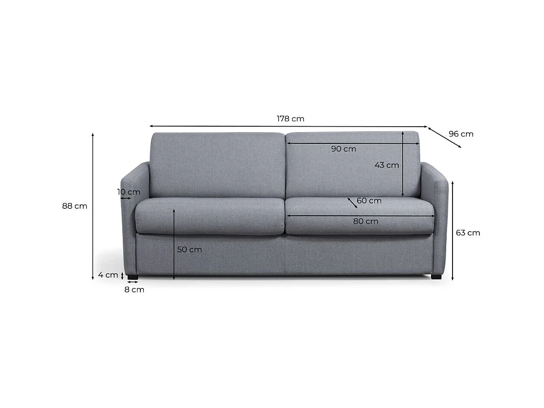 Canapé Convertible 3 places Agathe Couchage Quotidien en Tissu - Bleu canard - Matelas 13cm - Couchage 140 x 190cm - Loungitude