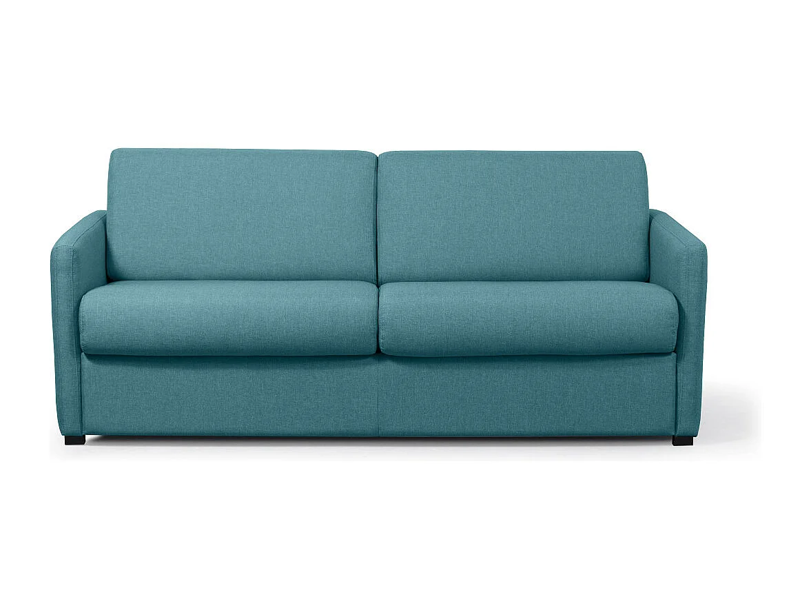 Canapé convertible 3 places Agathe Couchage Quotidien'en Tissu - Bleu canard - Matelas 13cm - Couchage 140 x 190cm - Loungitude