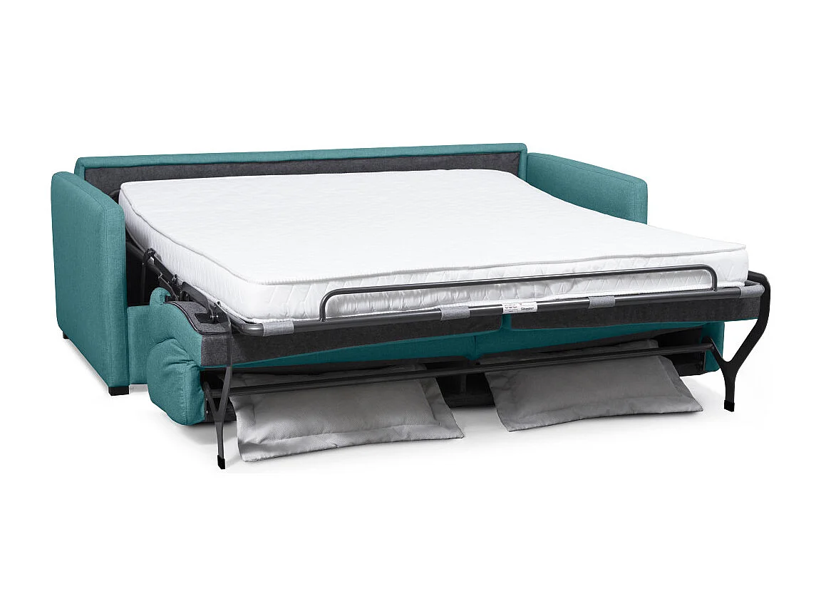 Canapé convertible 3 places Agathe Couchage Quotidien'en Tissu - Bleu canard - Matelas 13cm - Couchage 140 x 190cm - Loungitude