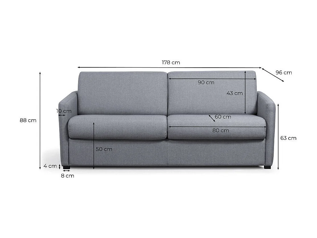 Canapé convertible 3 places Agathe Couchage Quotidien'en Tissu - Bleu canard - Matelas 13cm - Couchage 140 x 190cm - Loungitude