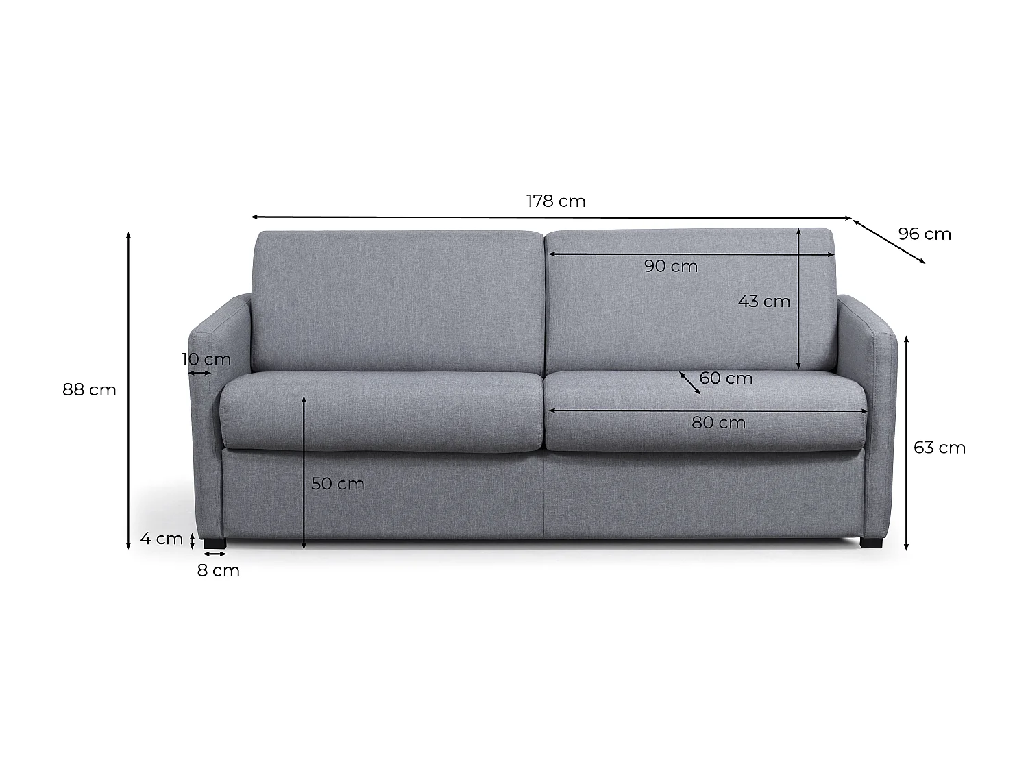 Canapé convertible express 3 places AGATHE Couchage Quotidien en Tissu - Bleu canard - Matelas 13cm - Couchage 140x190cm