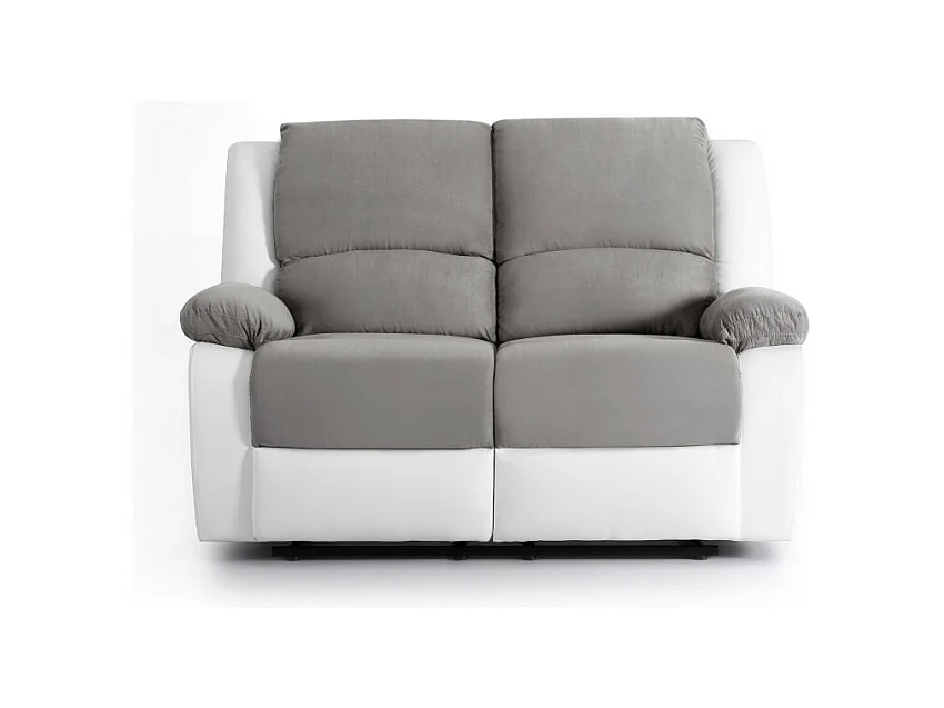 Canapé Relaxation 2 places Microfibre et Simili Léo - Blanc et gris - L143 x 93 x 96cm - Loungitude