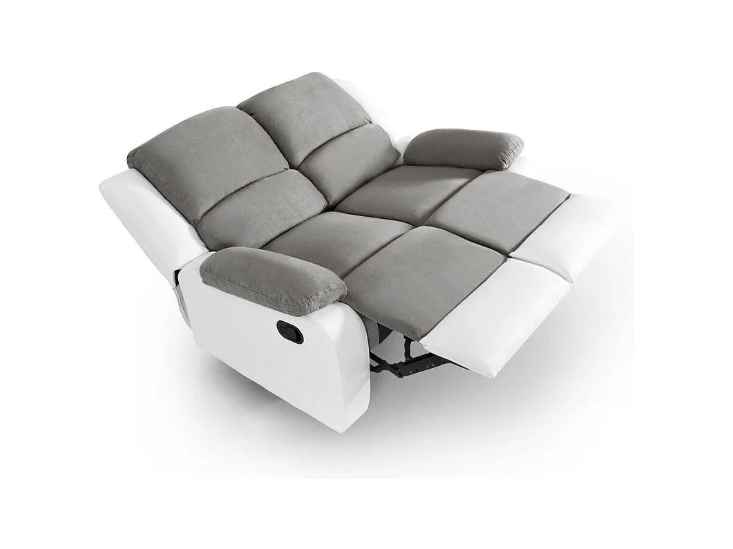 Canapé Relaxation 2 places Microfibre et Simili Léo - Blanc et gris - L143 x 93 x 96cm - Loungitude