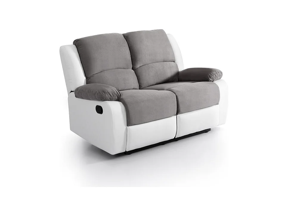 Canapé Relaxation 2 places Microfibre et Simili Léo - Blanc et gris - L143 x 93 x 96cm - Loungitude