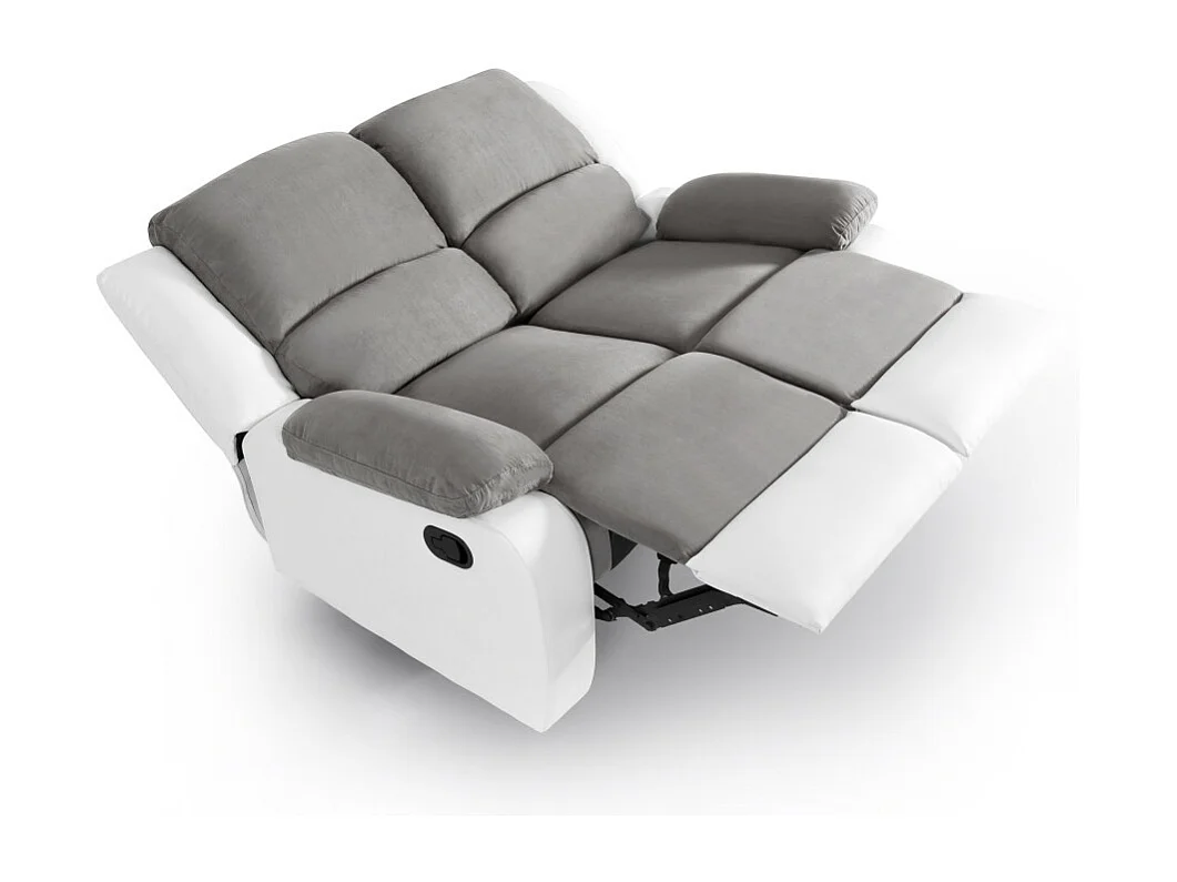 Canapé Relaxation 2 places Microfibre et Simili Léo - Blanc et gris - L143 x 93 x 96cm - Loungitude