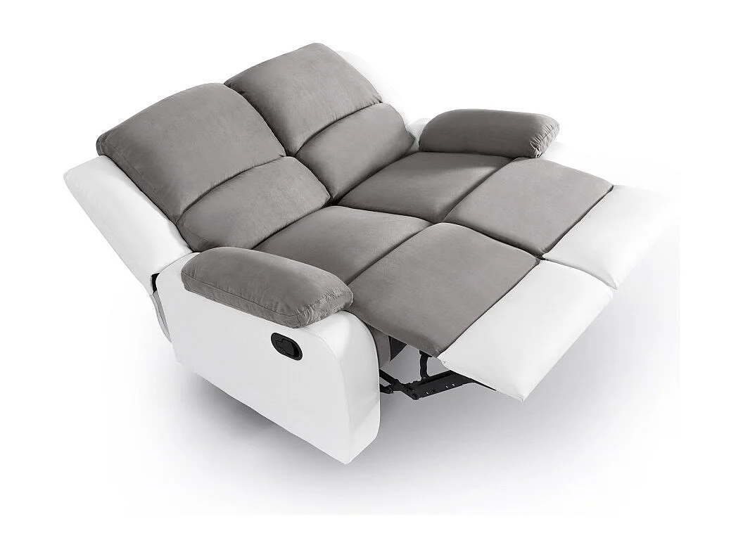 Canapé Relaxation 2 places Microfibre et Simili Léo - Blanc et gris - L143 x 93 x 96cm - Loungitude