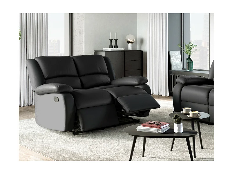 Canapé Relaxation 2 places Simili cuir Léo - Noir - L143 x 93 x 96cm - Loungitude