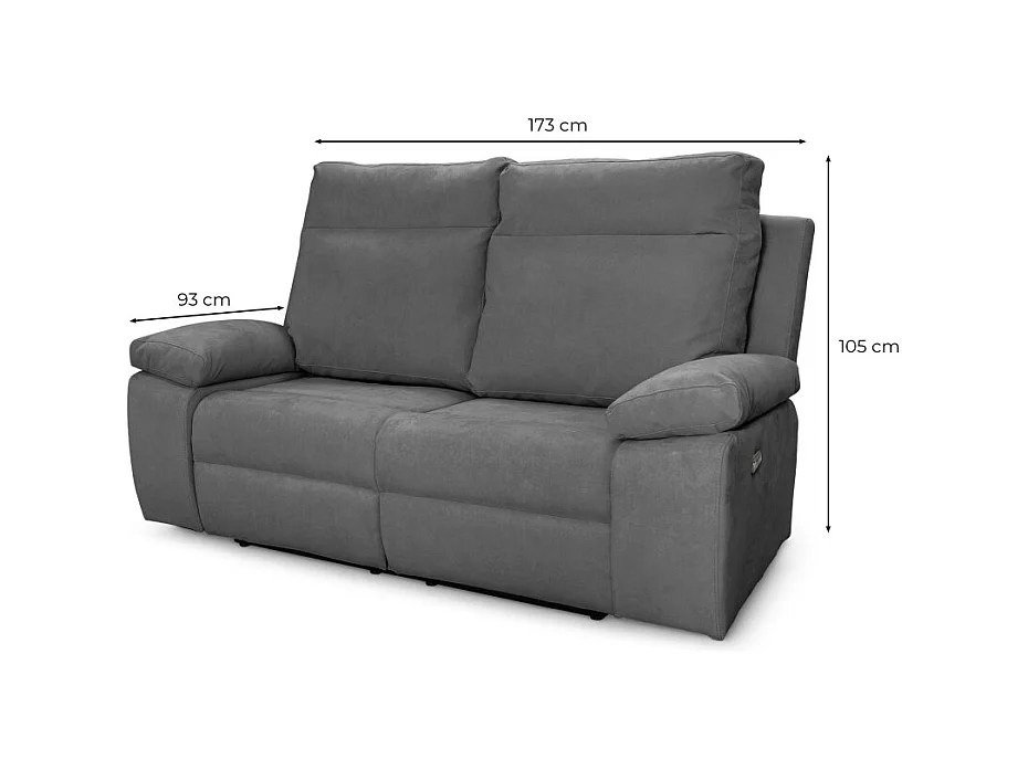 Canapé de relaxation manuel 2 places en tissu Houda - Gris - L173 x 93 x 105cm - Loungitude