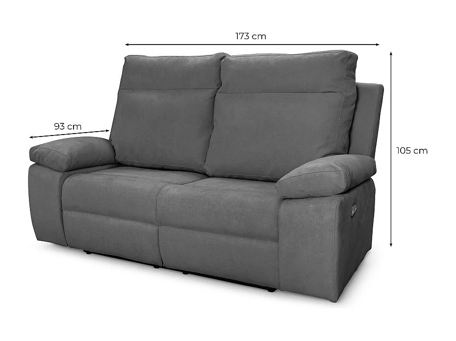 Canapé de relaxation manuel 2 places en tissu Houda - Gris - L173 x 93 x 105cm - Loungitude