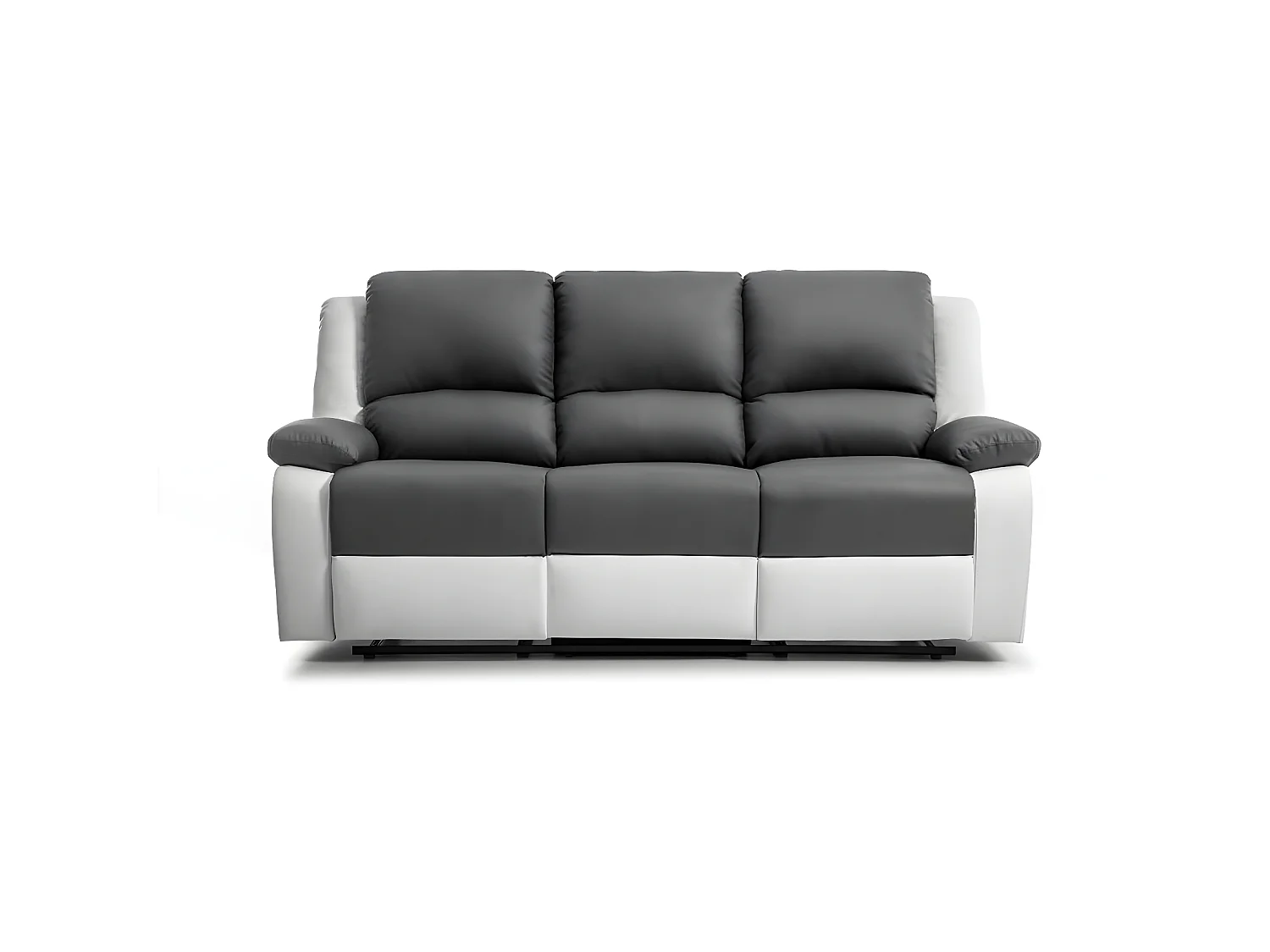 Canapé Relaxation 3 places Simili cuir Léo - Blanc et gris - L193 x 93 x 96cm - Loungitude