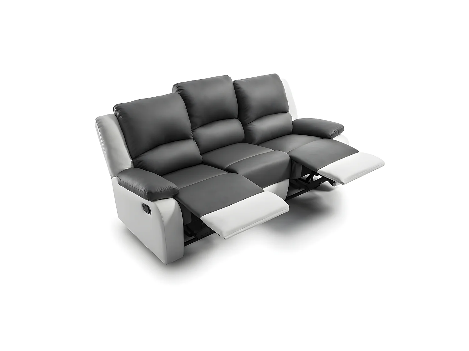 Canapé Relaxation 3 places Simili cuir Léo - Blanc et gris - L193 x 93 x 96cm - Loungitude