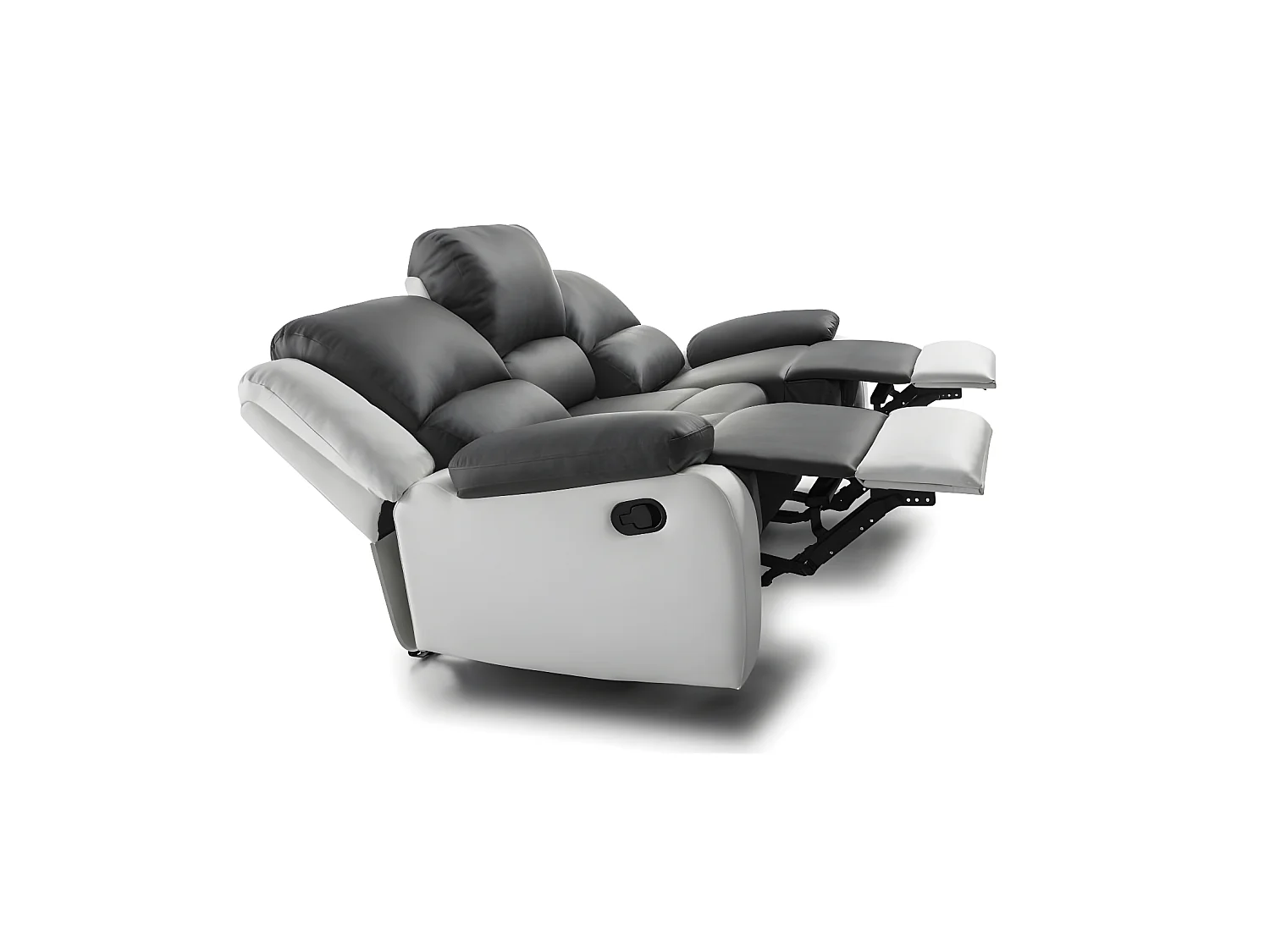 Canapé Relaxation 3 places Simili cuir Léo - Blanc et gris - L193 x 93 x 96cm - Loungitude