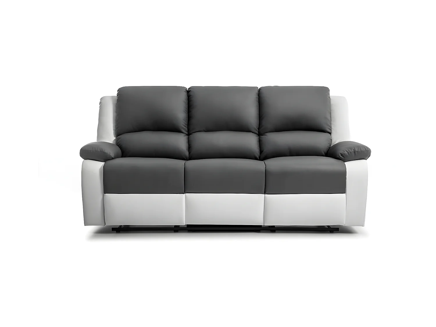 Canapé Relaxation 3 places Simili cuir Léo - Blanc et gris - L193 x 93 x 96cm - Loungitude