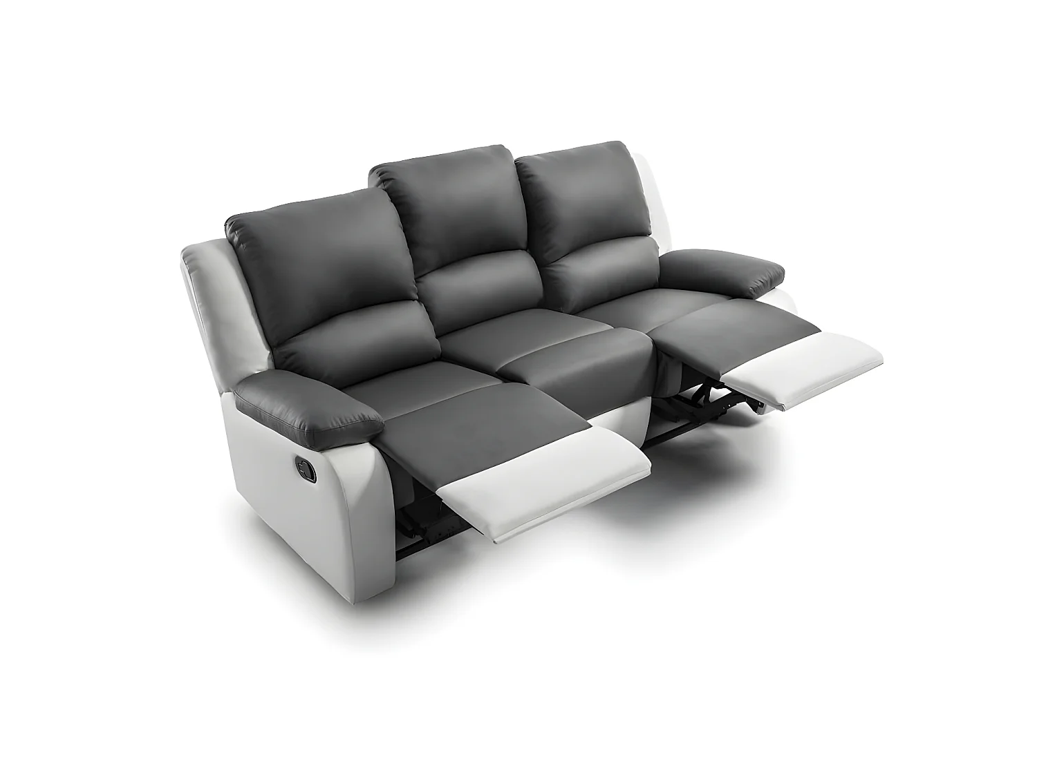 Canapé Relaxation 3 places Simili cuir Léo - Blanc et gris - L193 x 93 x 96cm - Loungitude