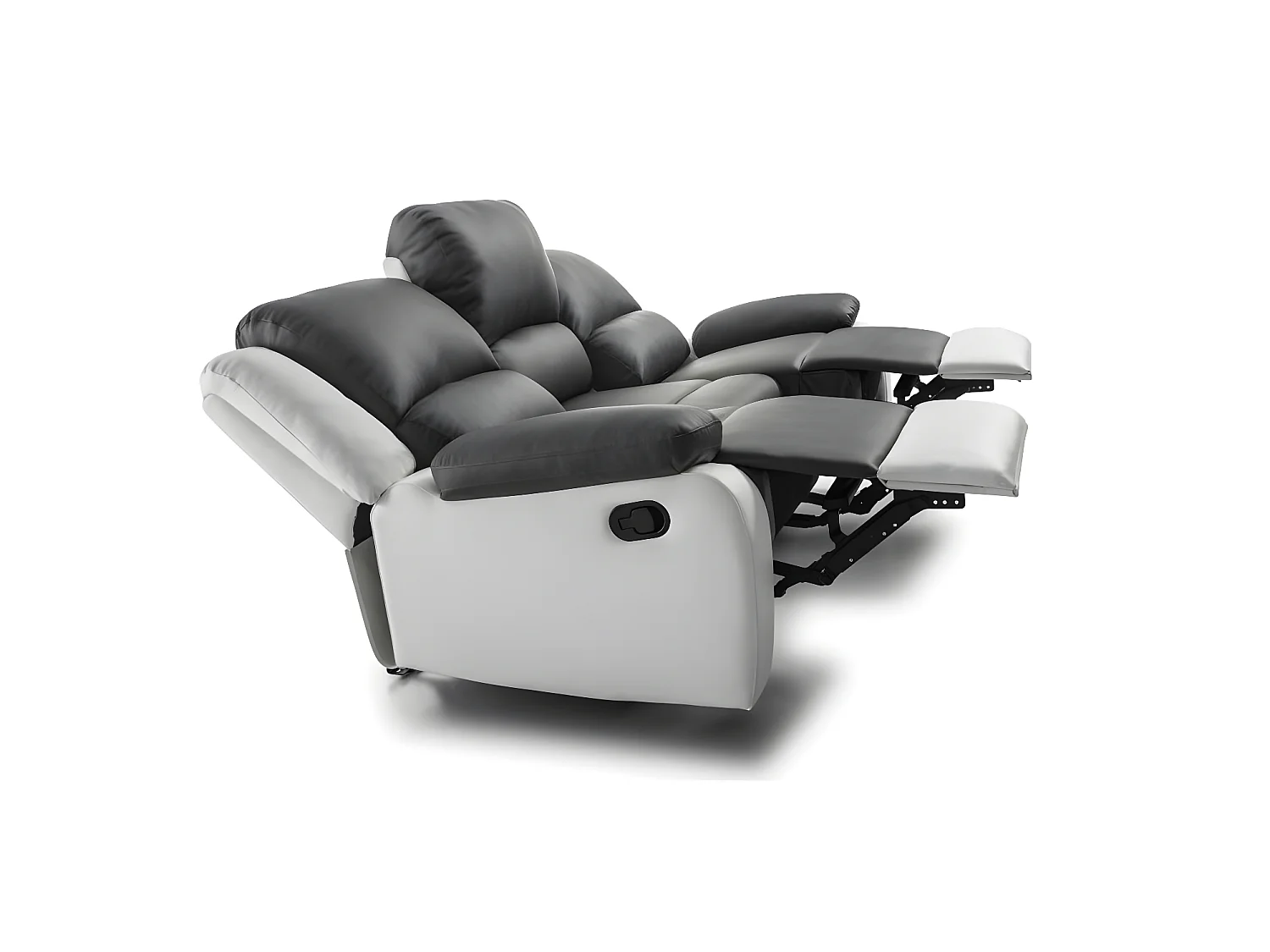 Canapé Relaxation 3 places Simili cuir Léo - Blanc et gris - L193 x 93 x 96cm - Loungitude