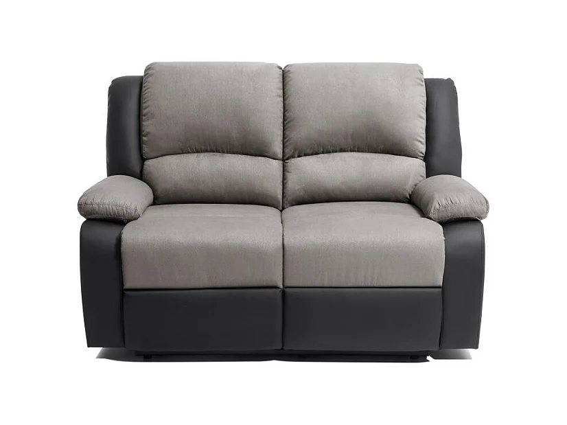 Canapé Relaxation 2 places Microfibre et Simili Léo - Gris et Noir - L143 x 93 x 96cm - Loungitude