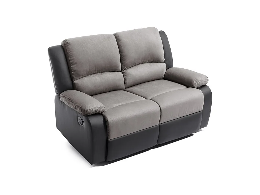 Canapé Relaxation 2 places Microfibre et Simili Léo - Gris et Noir - L143 x 93 x 96cm - Loungitude