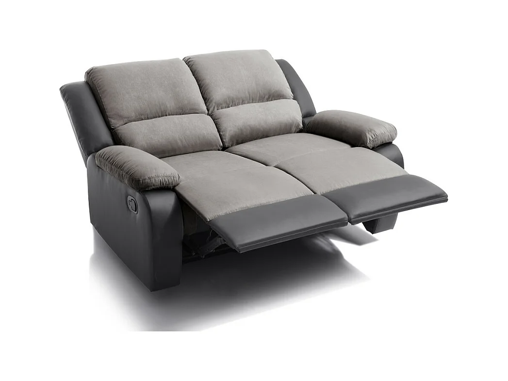 Canapé Relaxation 2 places Microfibre et Simili Léo - Gris et Noir - L143 x 93 x 96cm - Loungitude