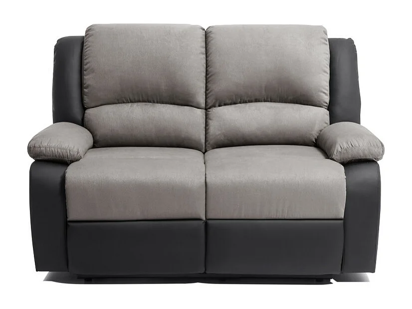 Canapé Relaxation 2 places Microfibre et Simili Léo - Gris et Noir - L143 x 93 x 96cm - Loungitude