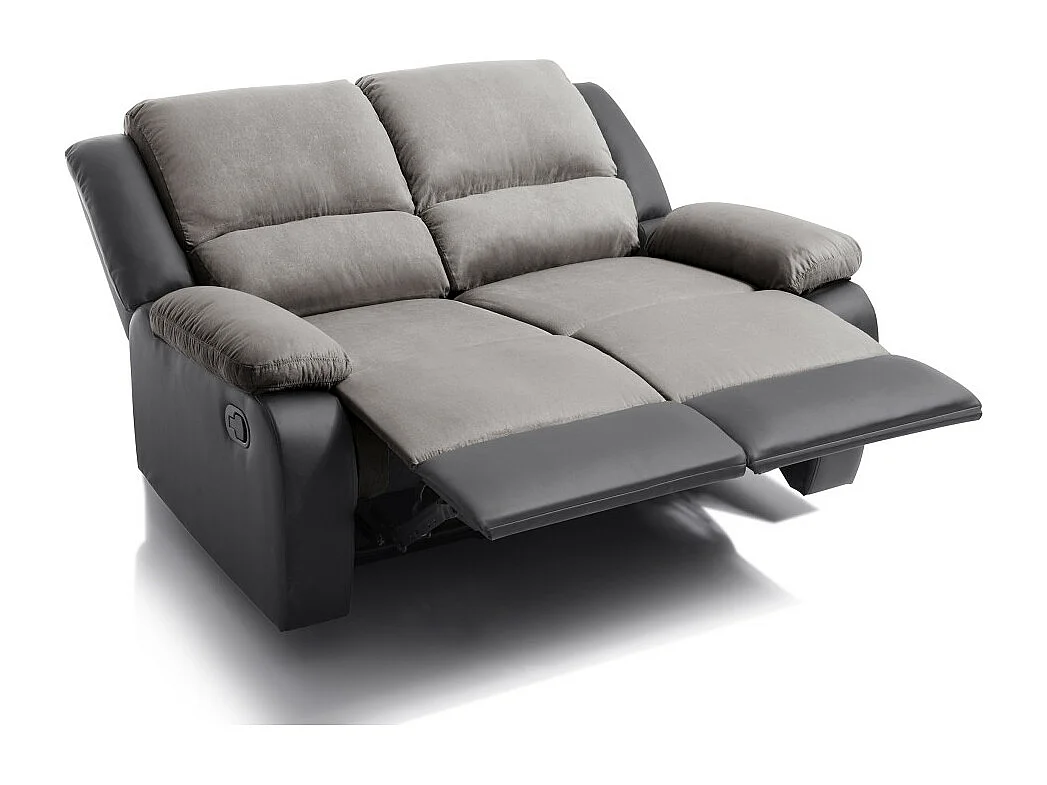 Canapé Relaxation 2 places Microfibre et Simili Léo - Gris et Noir - L143 x 93 x 96cm - Loungitude