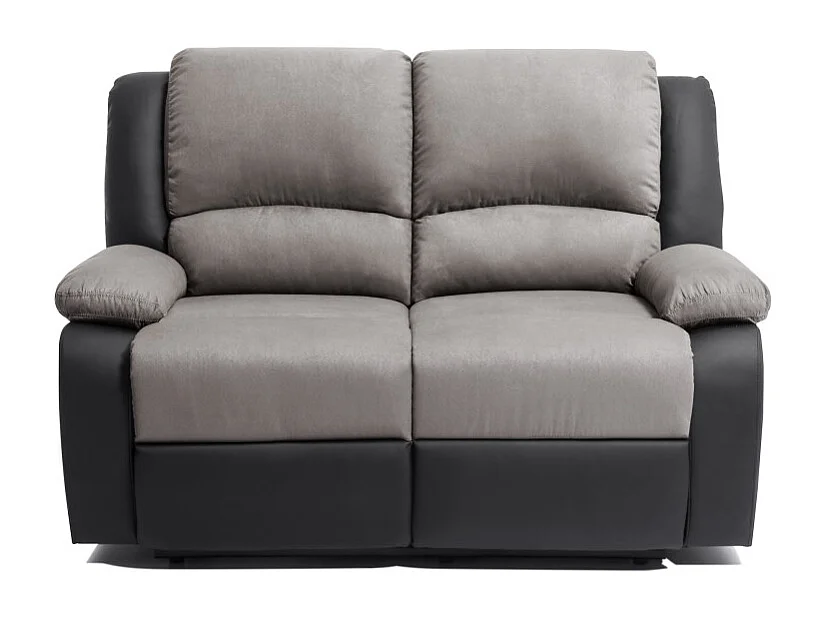 Canapé Relaxation 2 places Microfibre et Simili Léo - Gris et Noir - L143 x 93 x 96cm - Loungitude