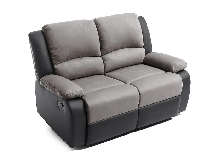 Canapé Relaxation 2 places Microfibre et Simili Léo - Gris et Noir - L143 x 93 x 96cm - Loungitude