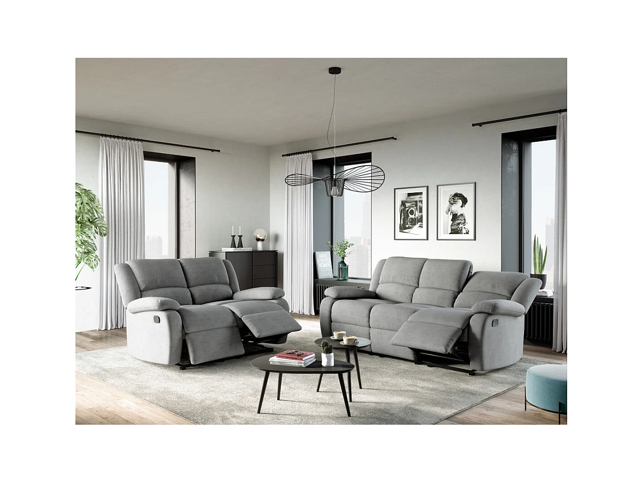 Canapé Relaxation 3 places Microfibre Léo - Gris - L193 x 93 x 96cm - Loungitude