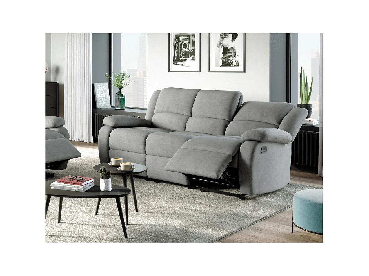 Canapé Relaxation 3 places Microfibre Léo - Gris - L193 x 93 x 96cm - Loungitude