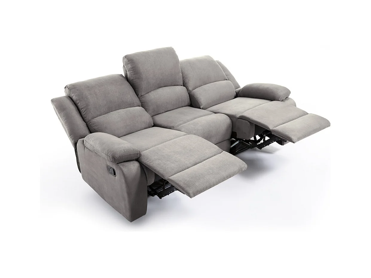 Canapé Relaxation 3 places Microfibre Léo - Gris - L193 x 93 x 96cm - Loungitude