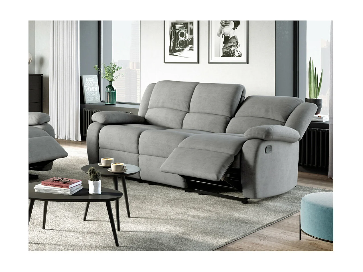 Canapé Relaxation 3 places Microfibre Léo - Gris - L193 x 93 x 96cm - Loungitude
