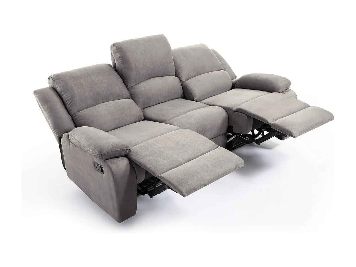 Canapé Relaxation 3 places Microfibre Léo - Gris - L193 x 93 x 96cm - Loungitude