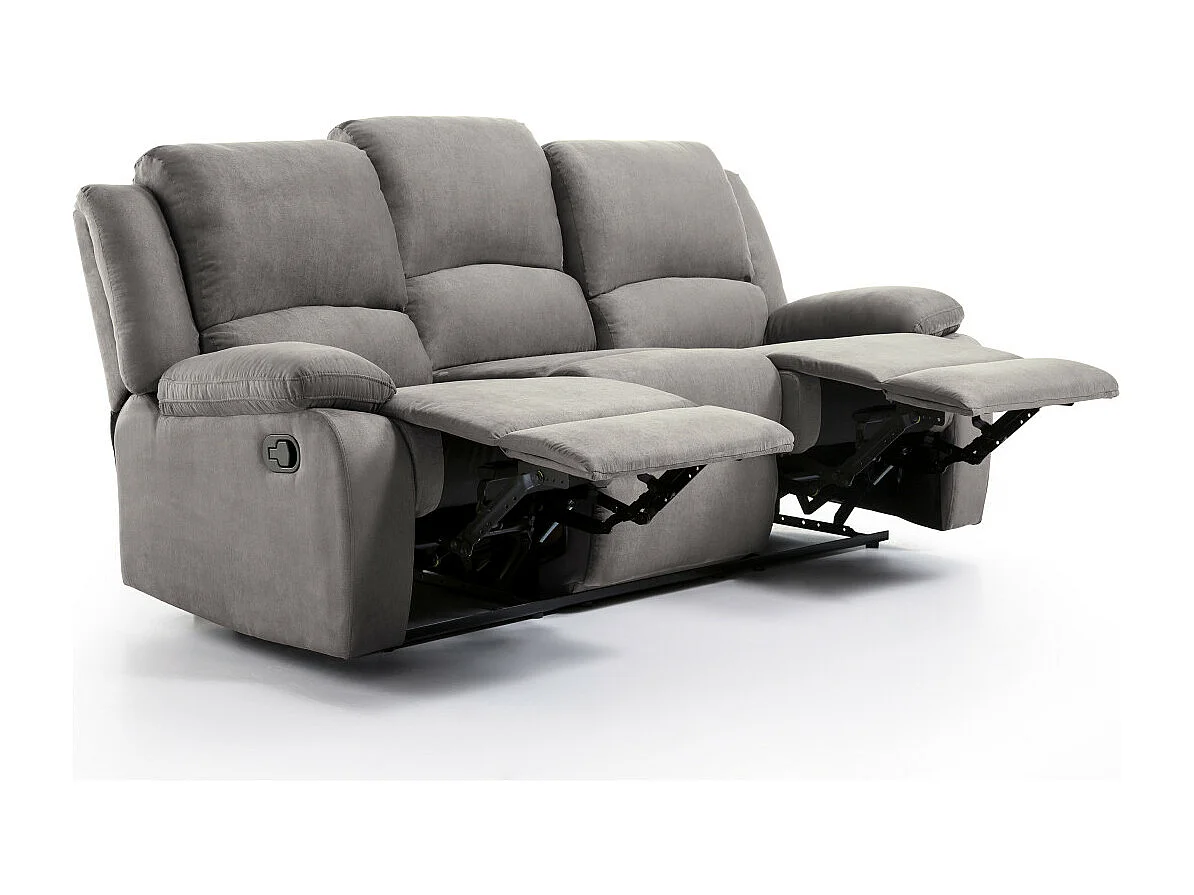 Canapé Relaxation 3 places Microfibre Léo - Gris - L193 x 93 x 96cm - Loungitude