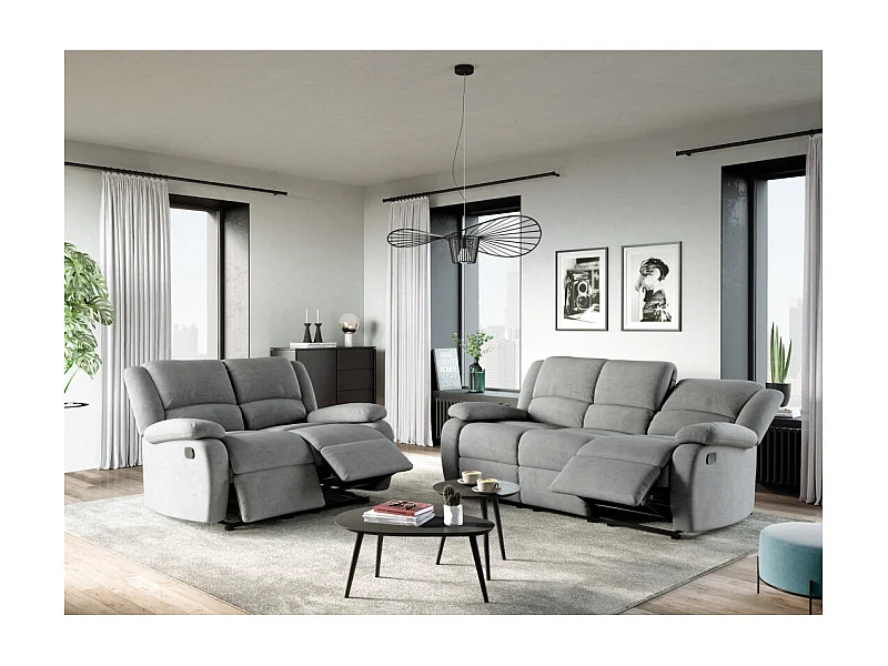 Canapé Relaxation 3 places Microfibre Léo - Gris - L193 x 93 x 96cm - Loungitude