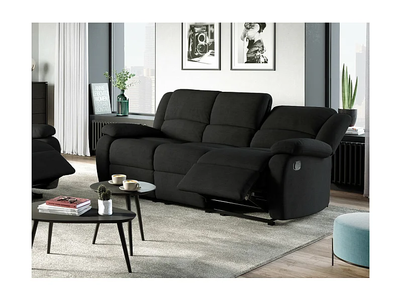 Canapé Relaxation 3 places Microfibre Léo - Noir - L193 x 93 x 96cm - Loungitude